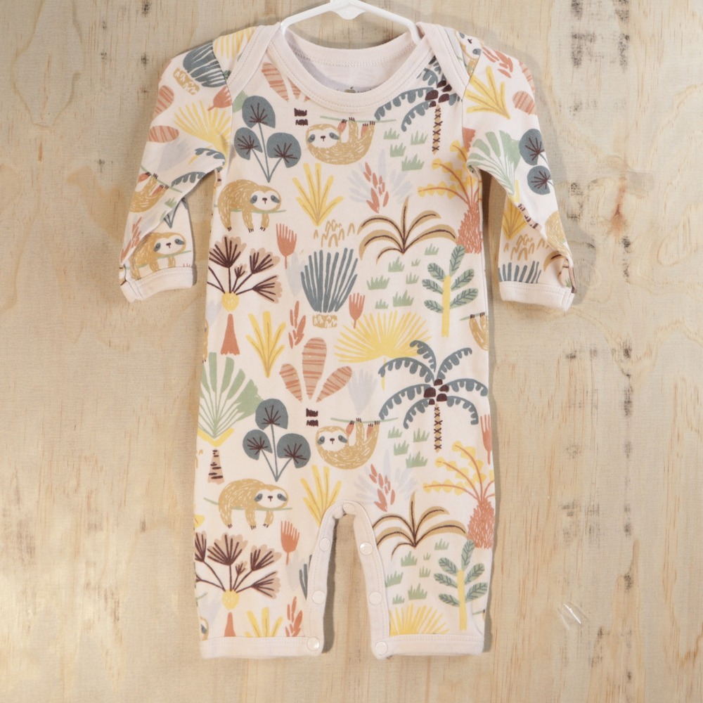 Apple Park Organic Cotton Sloth Jungle Print Long Sleeve Romper 6-9M